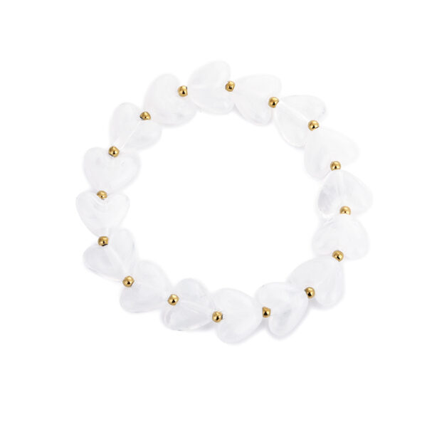 Kralenarmband elastiek - hartjes wit